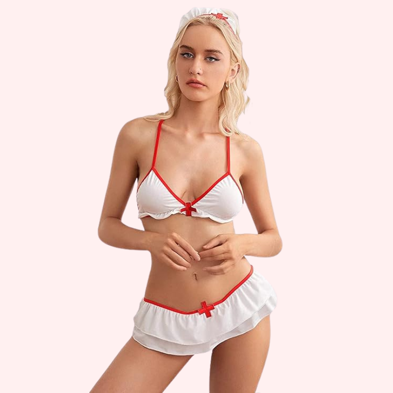 French Daina Naughty Nurse Sling Sheer Lingerie Set with Luxury Panty Gift