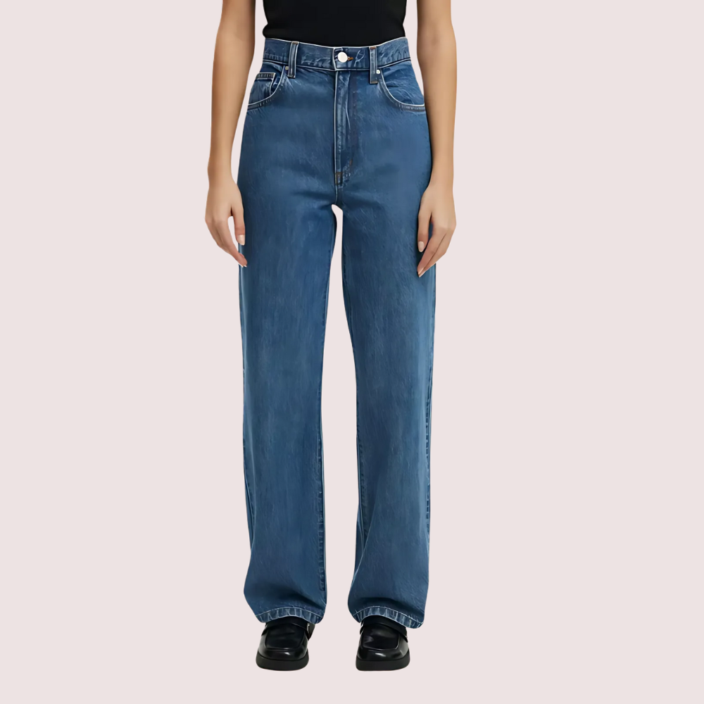 Smokey Blue Denim Loose Fit Straight Jeans for Women