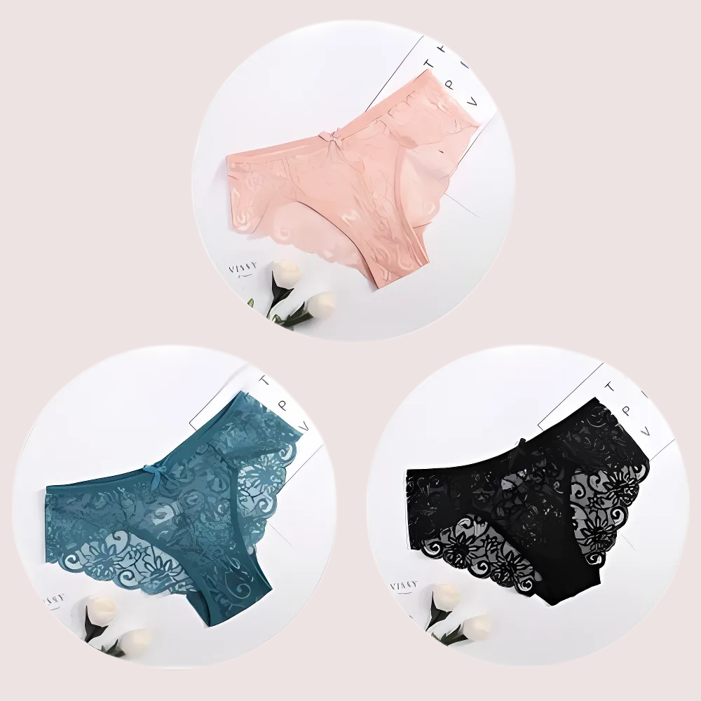 Women's Floral Bow Lace Panties Pack (Of 3)