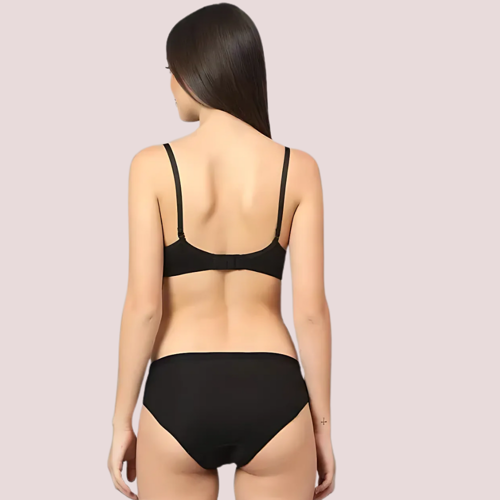 Cherry Hug – Black Cotton Bra & Panty Set