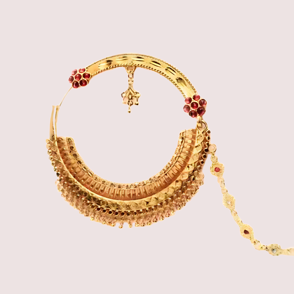 Luxe Gold-Plated Bridal Nath with Chic Chain Design
