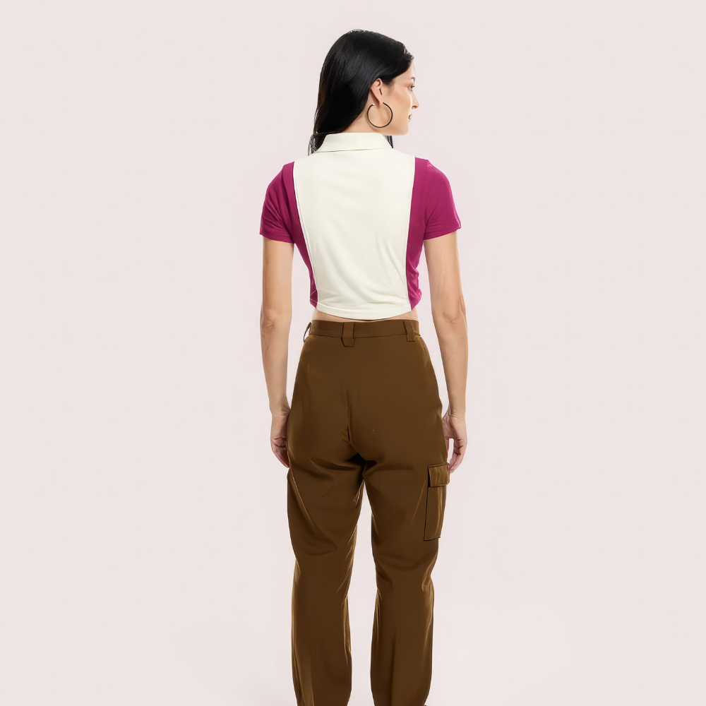 "Campus Cool" Zip Polo Crop Top – Maroon & White