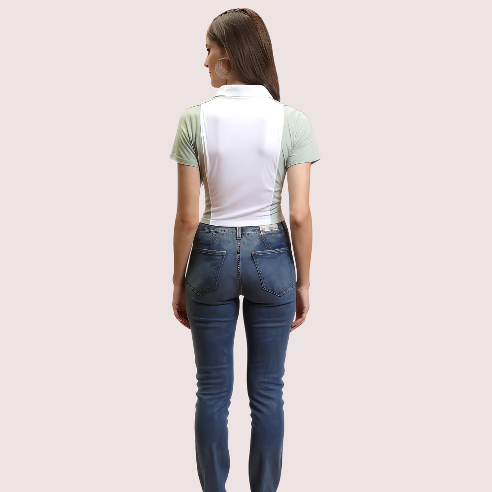 Women's Mint Green "Campus" Polo Crop Top – Casual Sporty Tee