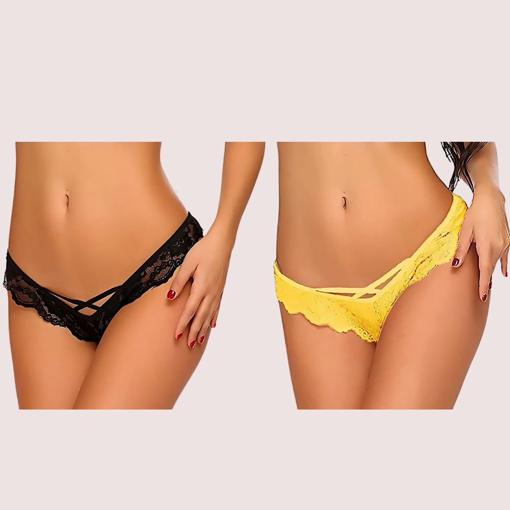 (Pack of 2) Ladies' Lace Thong Panties Set