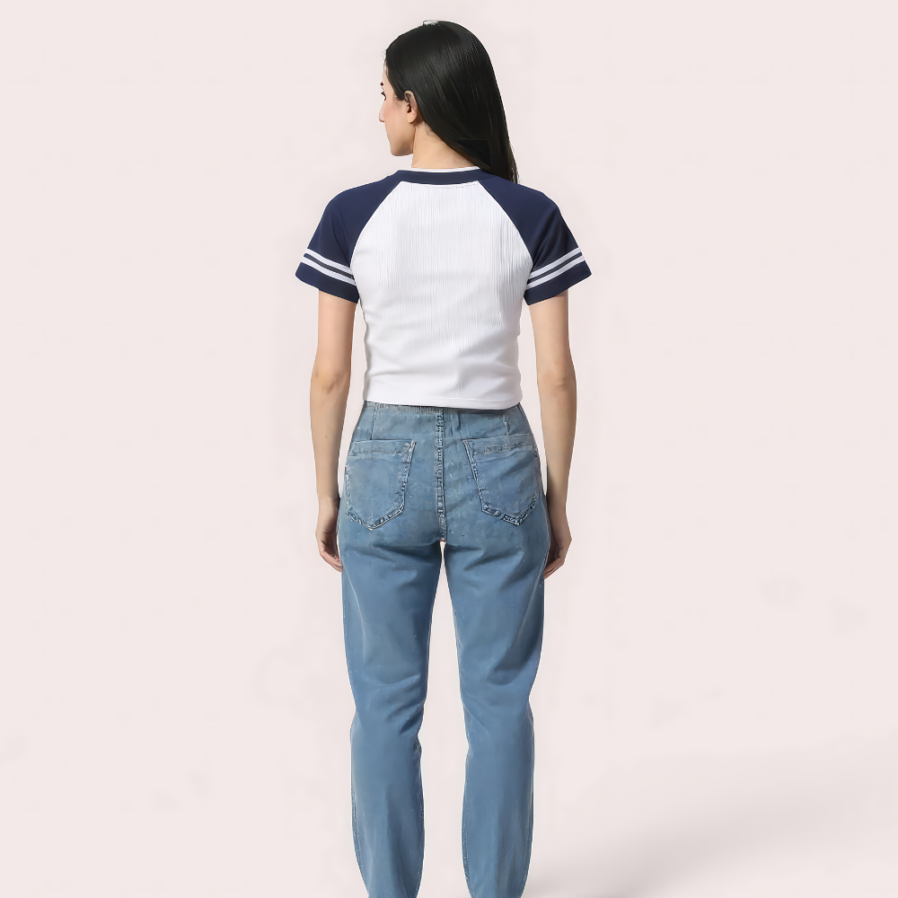 "Brooklyn 76" Varsity Crop Top – Navy &amp; White