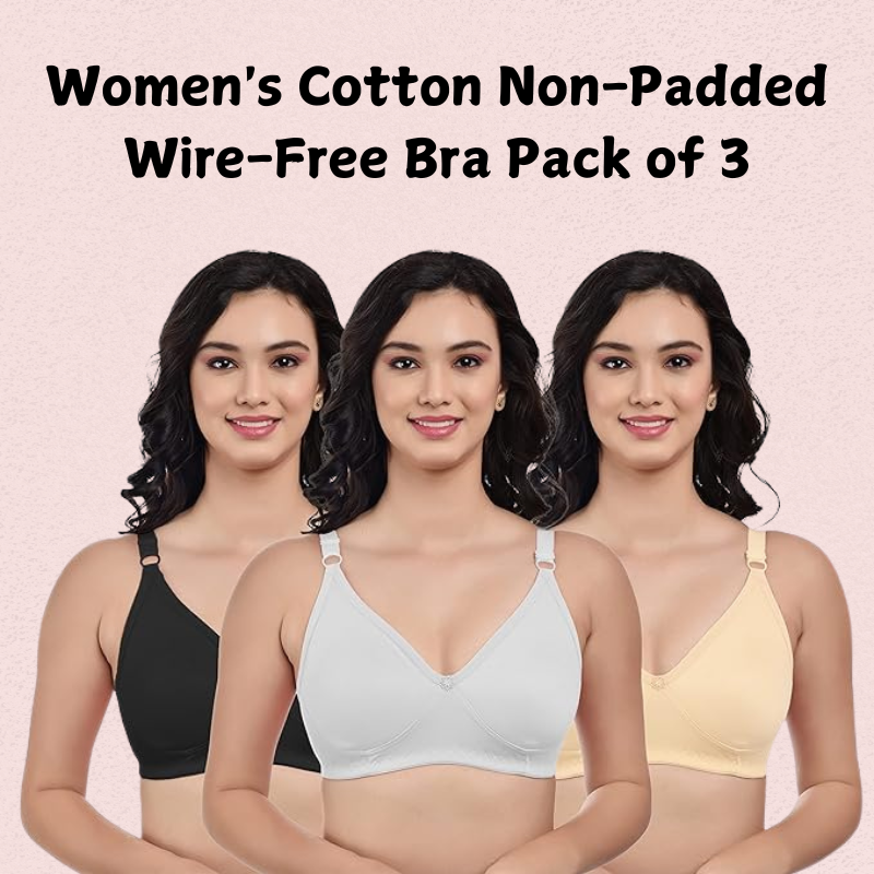 Women’s Cotton Non-Padded Wire-Free Bra Pack of 3