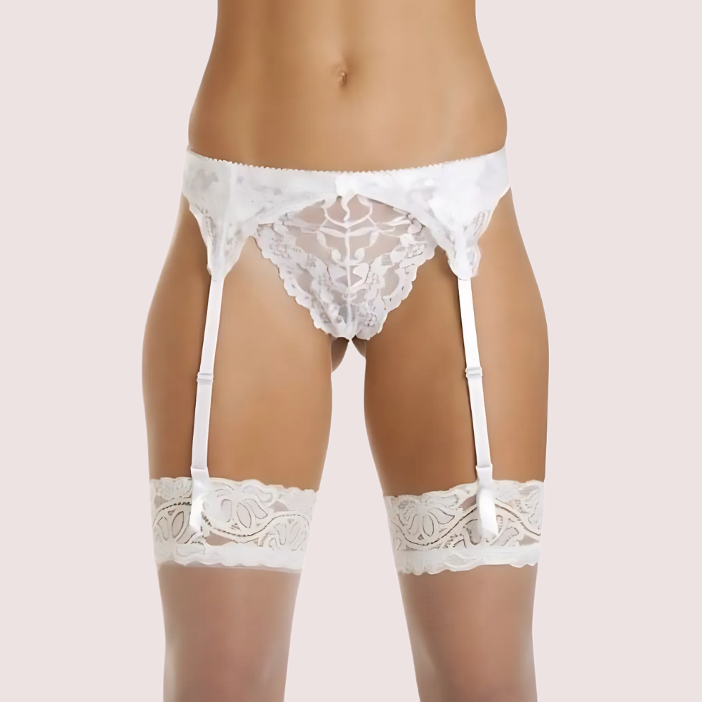 Silky White Lace Garter Belt for Women