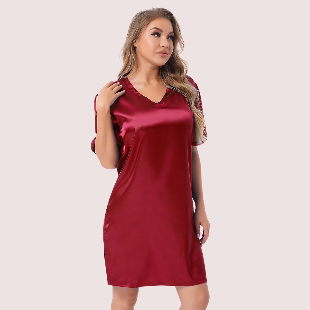 Silk satin sexy Maroon short sleepwear