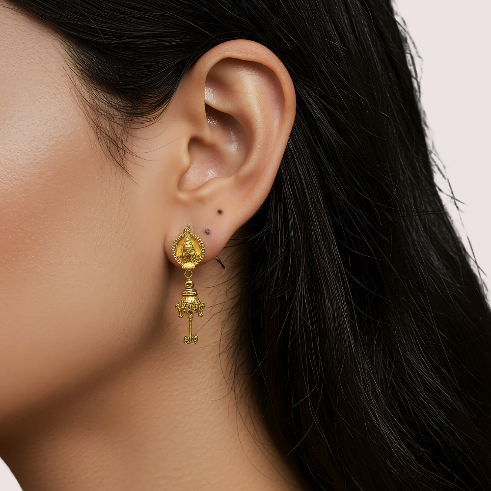 Intricate Gold Drop Temple Earrings
